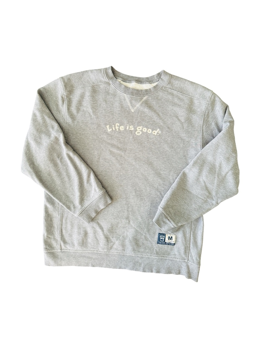 Life is Good Sherpa Lined Gray Crewneck Sweatshirt Men's Medium Fleece Unisex